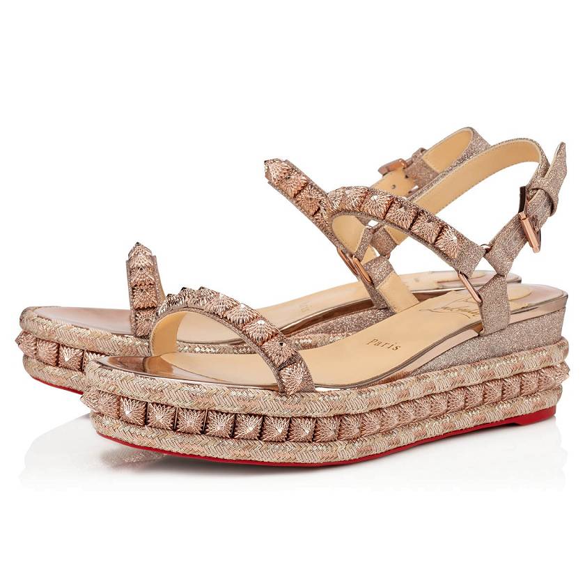 Women's Christian Louboutin Pira Ryad 60mm Glitter Wedges Sandals - Courtisane [0829-136]